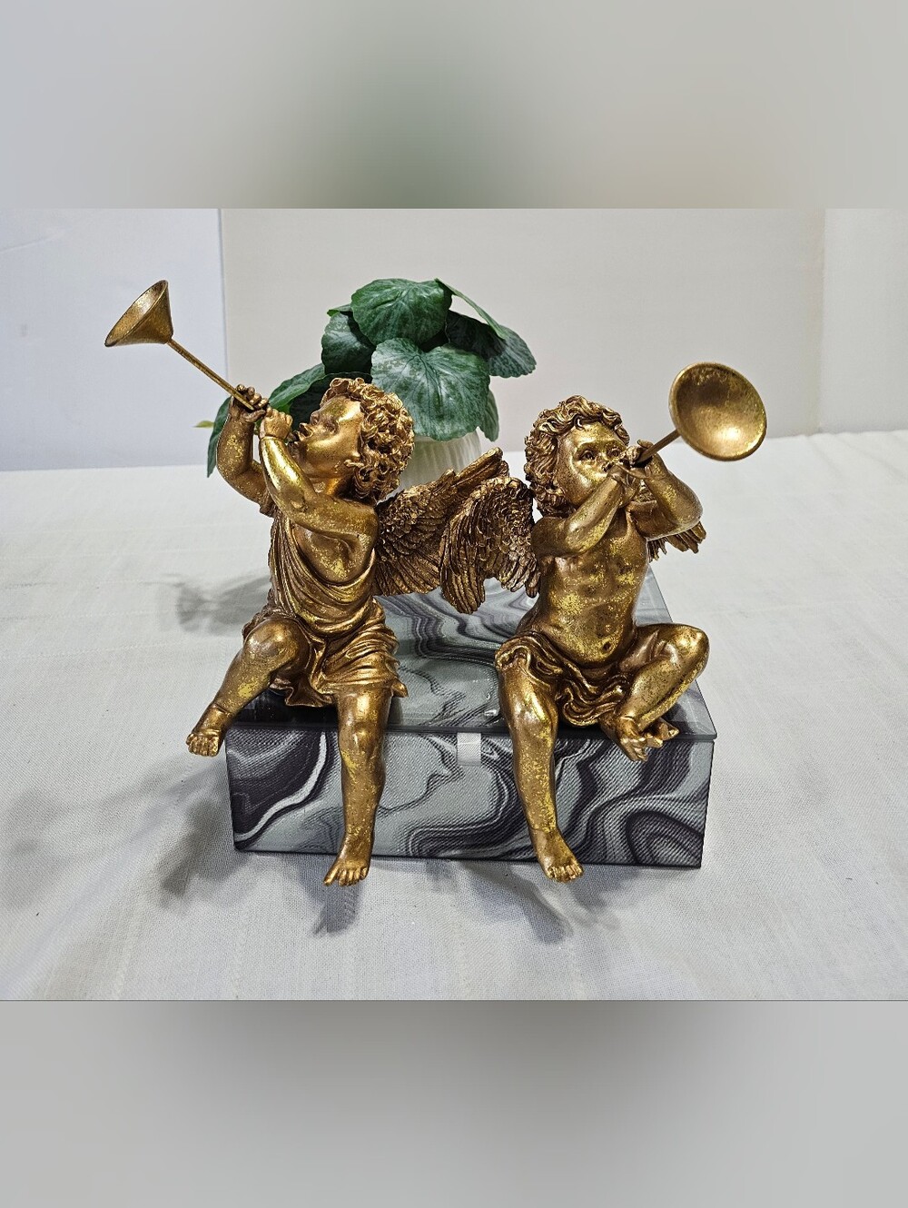 Vintage Christmas Around the World Gold Trumpet Cherub Angels – Set of 2